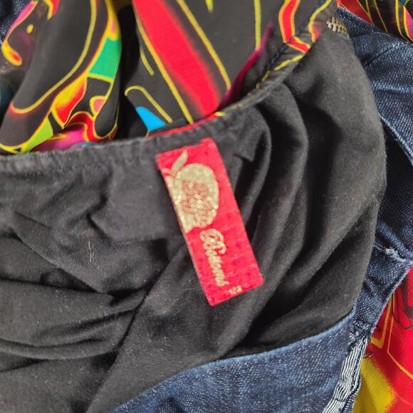 Apple Bottoms Multi Color Maxi Dress Denim Top Fairy Abstract Print Small 2 - Picture 5 of 5